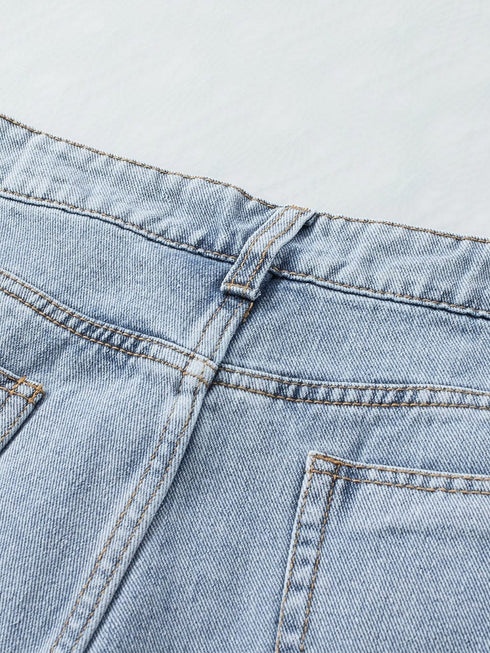 Sky Blue Rhinestone Tassel Distressed Denim Shorts