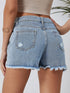 Sky Blue Rhinestone Tassel Distressed Denim Shorts