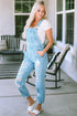 Sky Blue Vintage Distressed Denim Overalls with Buckle Straps