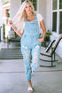 Sky Blue Vintage Distressed Denim Overalls with Buckle Straps