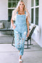 Sky Blue Vintage Distressed Denim Overalls with Buckle Straps