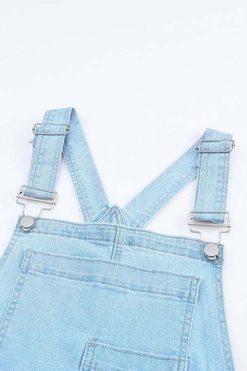 Sky Blue Vintage Distressed Denim Overalls with Buckle Straps