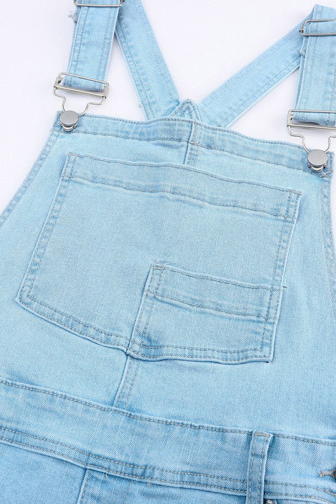 Sky Blue Vintage Distressed Denim Overalls with Buckle Straps