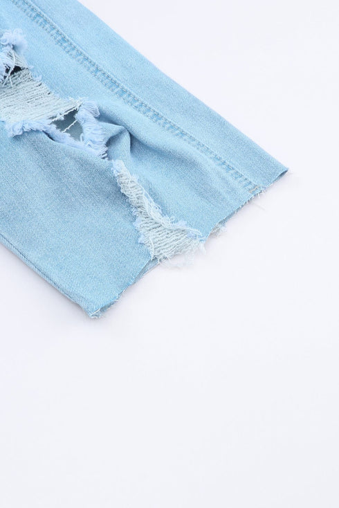 Sky Blue Vintage Distressed Denim Overalls with Buckle Straps