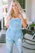 Sky Blue Vintage Distressed Denim Overalls with Buckle Straps