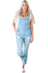 Sky Blue Vintage Distressed Denim Overalls with Buckle Straps
