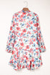 Sky Blue Vintage Floral Print Drawstring Flowy Mini Dress
