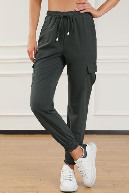 Sleek Black High Waist Joggers with Multiple Pockets