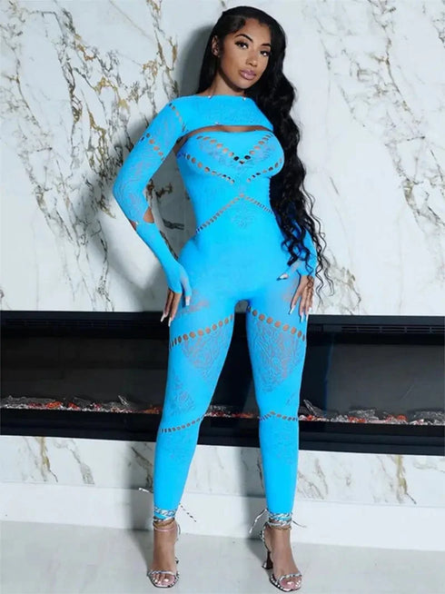 Sleek Cut Out Jumpsuit, Stylish Long Sleeve Slim Jumpsuit, Women's Apparel