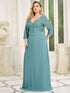 Sleek Plus Size V-Neck Sequin A-Line Formal Evening Gown with 3/4 Sleeves