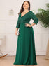 Sleek Plus Size V-Neck Sequin A-Line Formal Evening Gown with 3/4 Sleeves