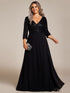Sleek Plus Size V-Neck Sequin A-Line Formal Evening Gown with 3/4 Sleeves