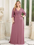 Sleek Plus Size V-Neck Sequin A-Line Formal Evening Gown with 3/4 Sleeves
