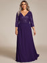 Sleek Plus Size V-Neck Sequin A-Line Formal Evening Gown with 3/4 Sleeves