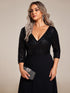 Sleek Plus Size V-Neck Sequin A-Line Formal Evening Gown with 3/4 Sleeves