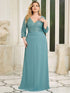 Sleek Plus Size V-Neck Sequin A-Line Formal Evening Gown with 3/4 Sleeves