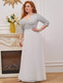 Sleek Plus Size V-Neck Sequin A-Line Formal Evening Gown with 3/4 Sleeves