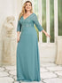 Sleek Plus Size V-Neck Sequin A-Line Formal Evening Gown with 3/4 Sleeves