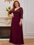 Sleek Plus Size V-Neck Sequin A-Line Formal Evening Gown with 3/4 Sleeves