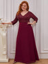 Sleek Plus Size V-Neck Sequin A-Line Formal Evening Gown with 3/4 Sleeves