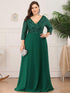 Sleek Plus Size V-Neck Sequin A-Line Formal Evening Gown with 3/4 Sleeves