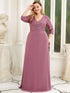 Sleek Plus Size V-Neck Sequin A-Line Formal Evening Gown with 3/4 Sleeves