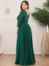 Sleek Plus Size V-Neck Sequin A-Line Formal Evening Gown with 3/4 Sleeves