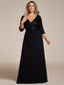 Sleek Plus Size V-Neck Sequin A-Line Formal Evening Gown with 3/4 Sleeves