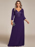 Sleek Plus Size V-Neck Sequin A-Line Formal Evening Gown with 3/4 Sleeves