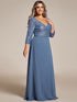 Sleek Plus Size V-Neck Sequin A-Line Formal Evening Gown with 3/4 Sleeves