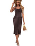 Sleek sexy hip-hugging dress in a solid color with tight knitted skirt featuring a slit-mid design
