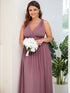 Sleeveless V-Neck Plain Chiffon Maxi Bridesmaid Dress