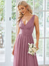 Sleeveless V-Neck Plain Chiffon Maxi Bridesmaid Dress