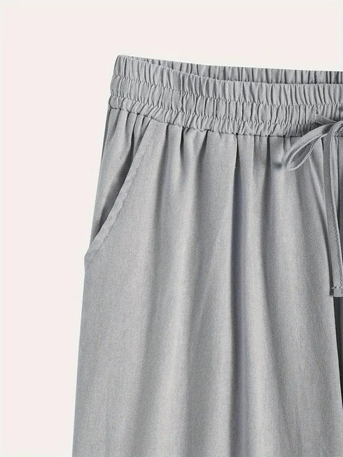 Slim Fit Cotton Women's Pants with Drawstring Waist and Slant Pockets