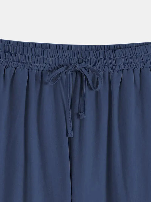 Slim Fit Cotton Women's Pants with Drawstring Waist and Slant Pockets