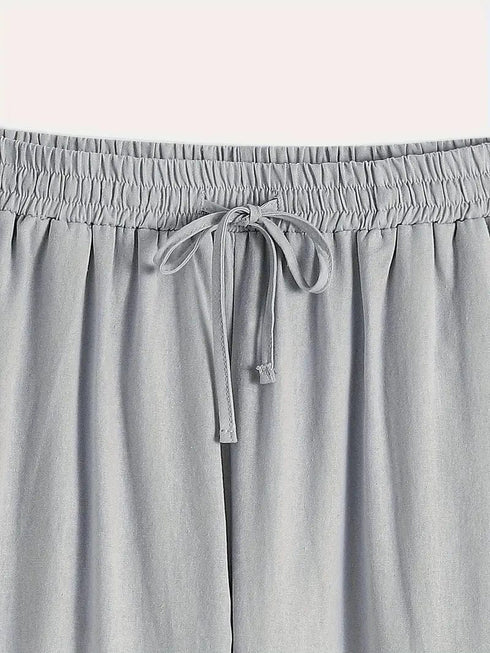 Slim Fit Cotton Women's Pants with Drawstring Waist and Slant Pockets