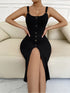 Sling Knit Slit Casual Solid Color Midi Dress