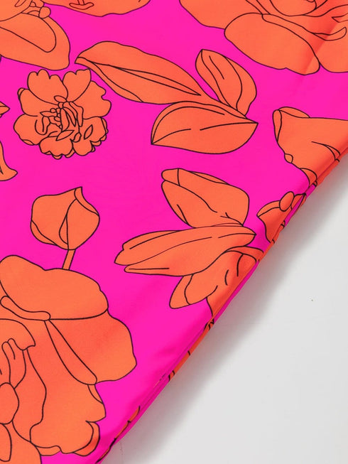 Sloping Shoulder Ruffle Print Dress