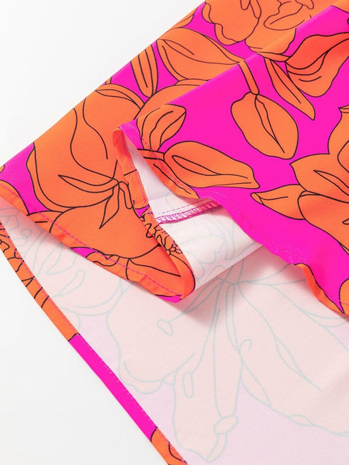 Sloping Shoulder Ruffle Print Dress