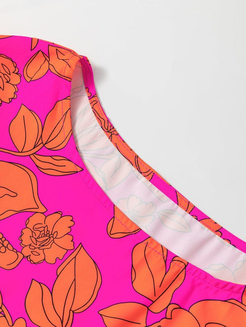 Sloping Shoulder Ruffle Print Dress