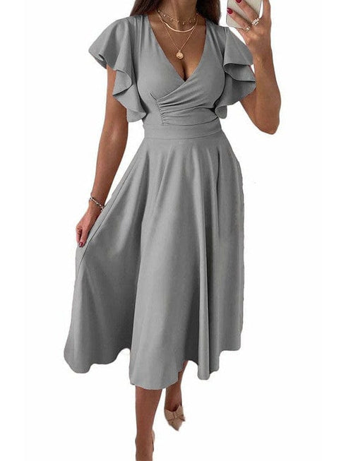 Sloping Shoulder Tie Mid Sleeve Dress