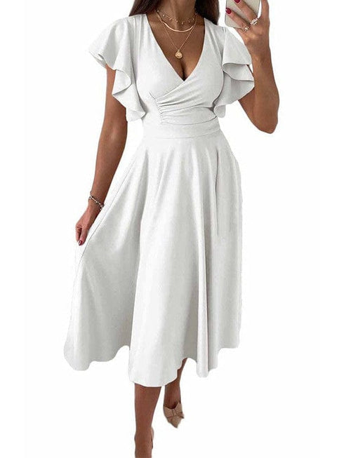 Sloping Shoulder Tie Mid Sleeve Dress
