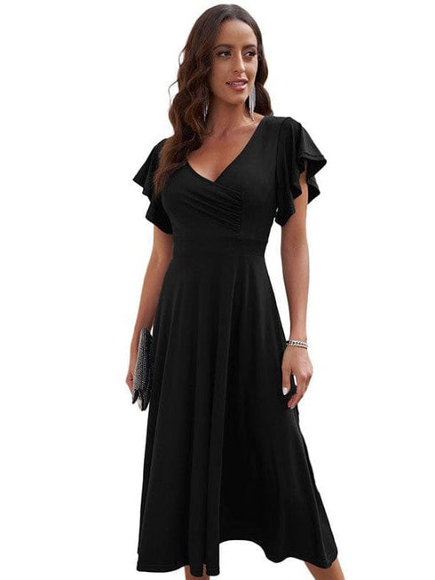 Sloping Shoulder Tie Mid Sleeve Dress