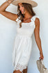 Smocked White Mini Dress with Adjustable Tie Straps