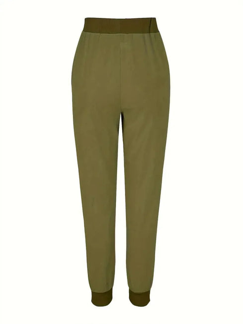 Solid Casual Adjustable Drawstring Pockets Pants