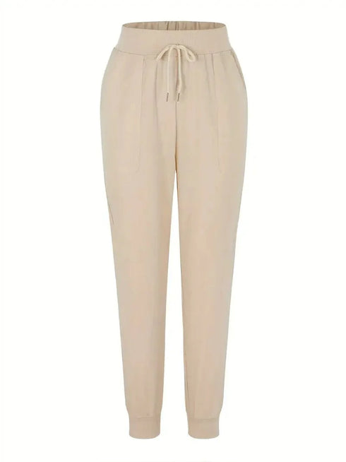 Solid Casual Adjustable Drawstring Pockets Pants