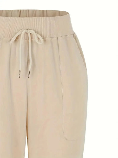 Solid Casual Adjustable Drawstring Pockets Pants