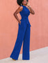 Solid Chic Sleeveless Slanted Shoulder Tie Waist Wide Leg Jumpsuit