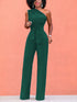 Solid Chic Sleeveless Slanted Shoulder Tie Waist Wide Leg Jumpsuit