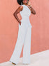 Solid Chic Sleeveless Slanted Shoulder Tie Waist Wide Leg Jumpsuit